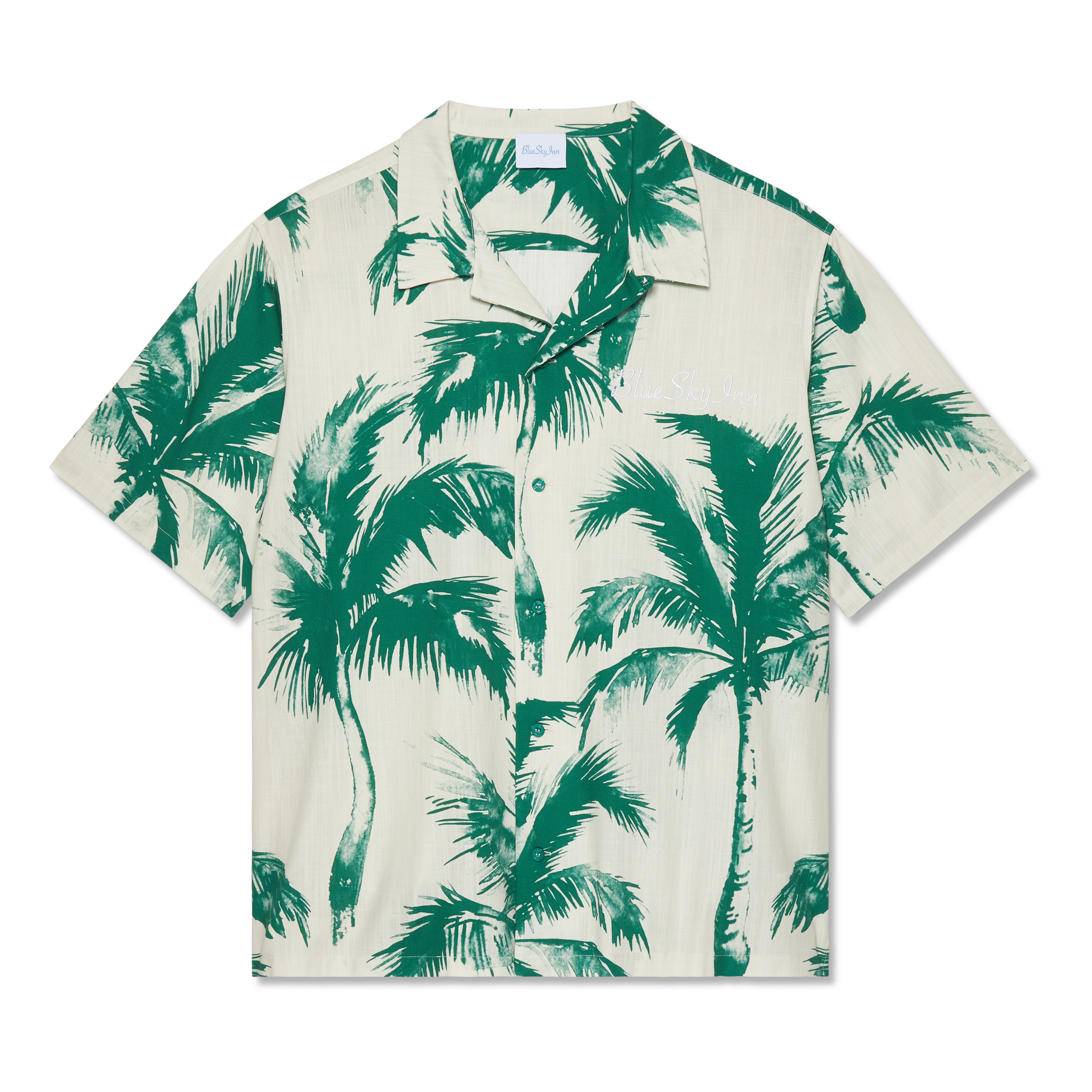 Camisa de lino con palmeras azules