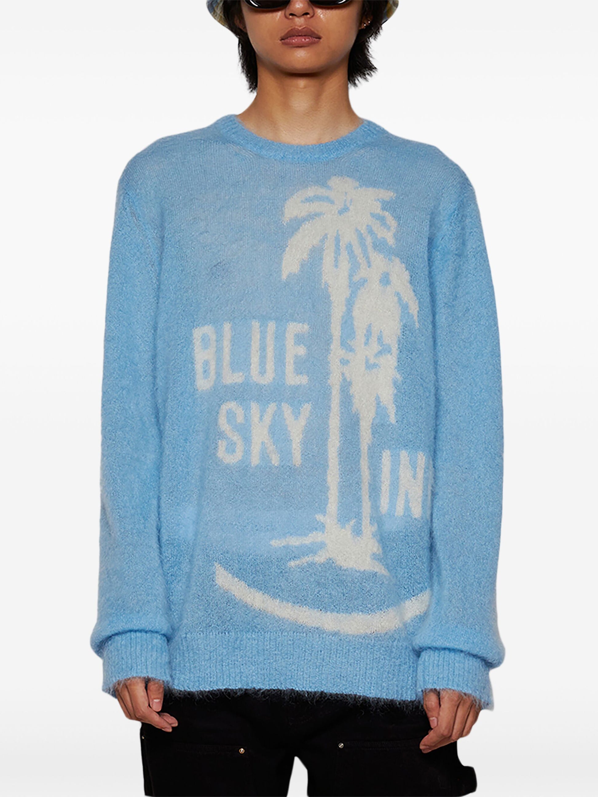 Jersey de cuello redondo de punto con logotipo de Sky Mohair