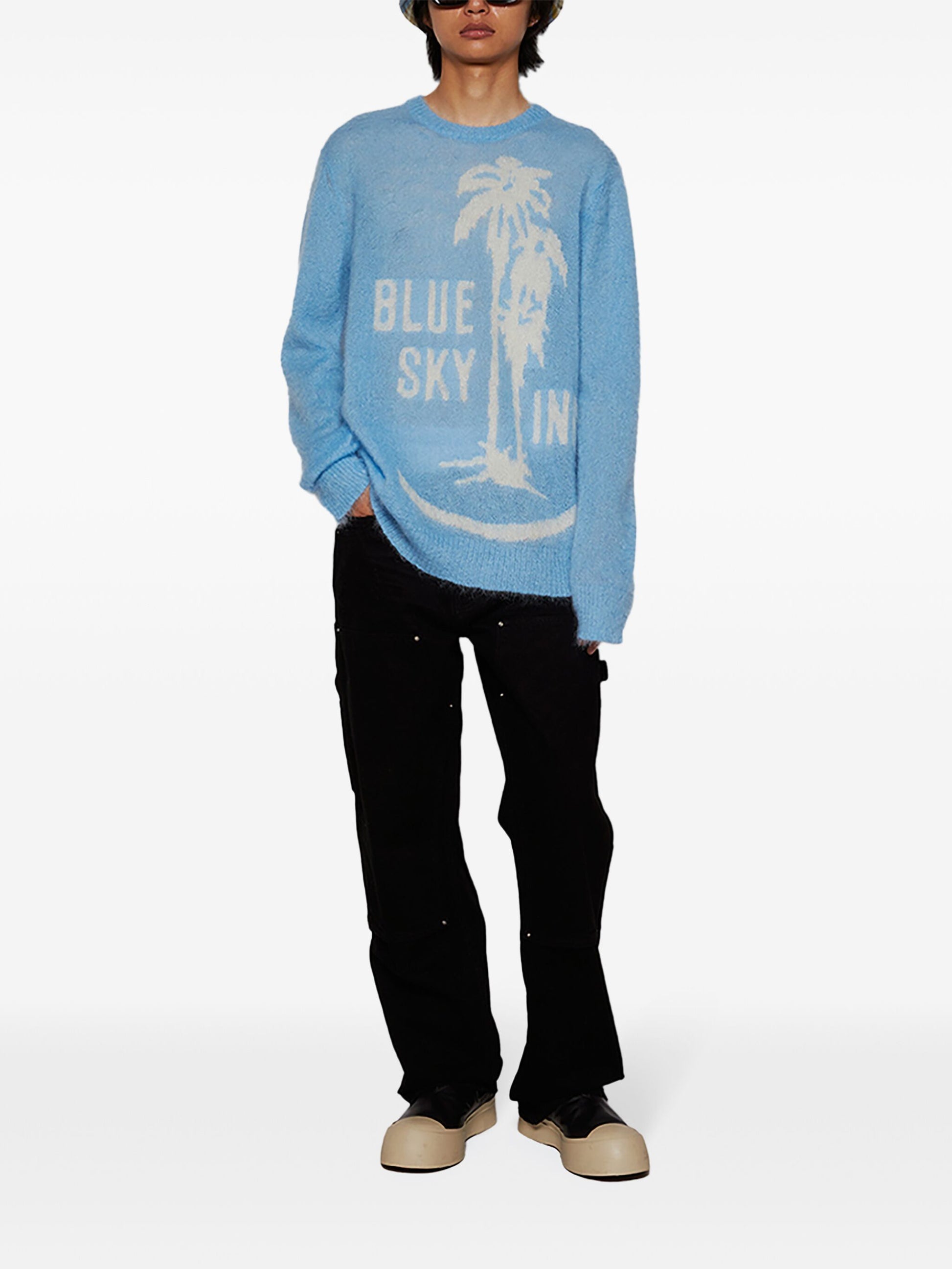 Jersey de cuello redondo de punto con logotipo de Sky Mohair