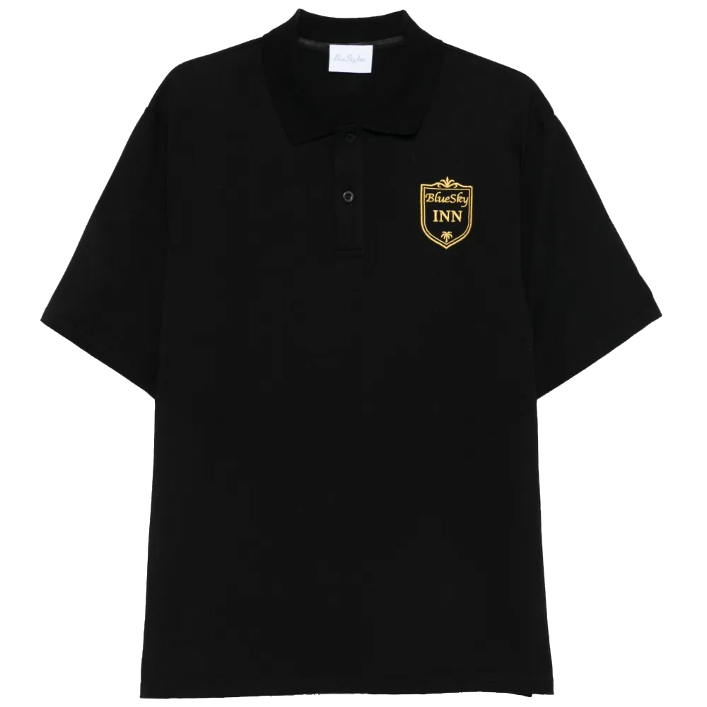 Black Polo Shirt with Gold Embroidered Logo