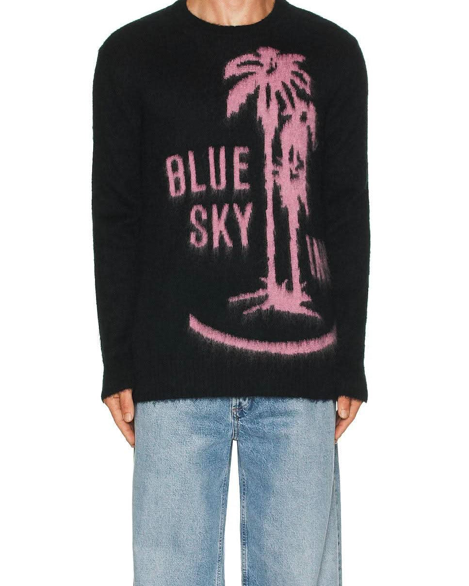 Black Mohair Logo Knit Crewneck