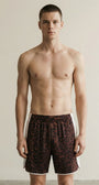 Close-up of the model wearing Leopard Waiter Shorts
