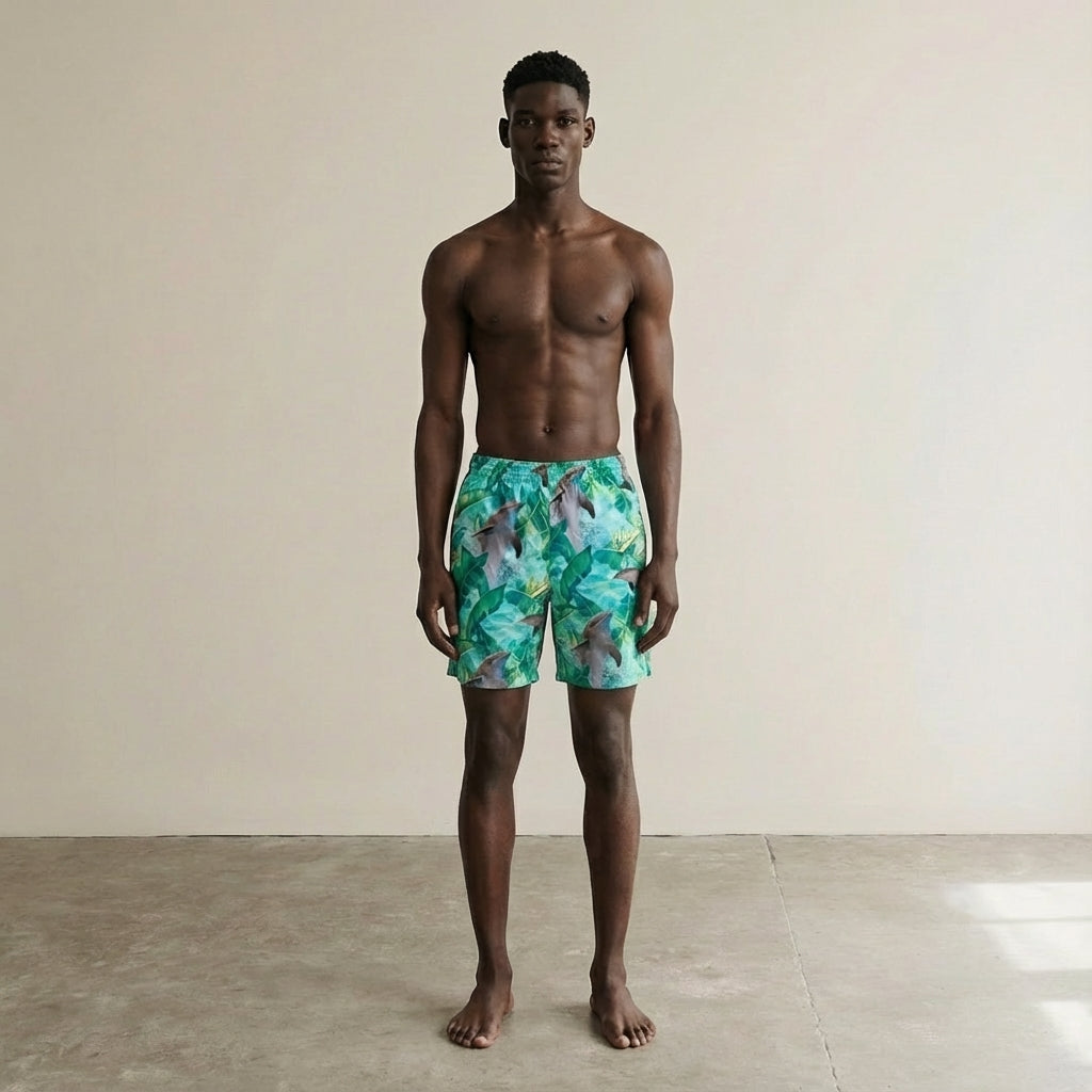 Full body view of the model wearing Dolphin Shorts